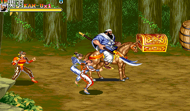 Tenchi wo Kurau II (Portor(Kan-U)'s Horseback energy attack with flaming arrow effect) png snap