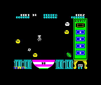Povar / Sobrat' Buran / Agroprom (Arcade multi-game bootleg of ZX Spectrum 'Cookie', 'Jetpac' & 'Pssst') png snap